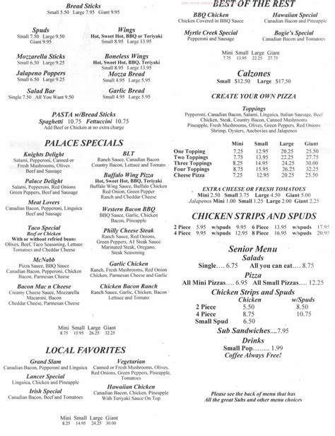 Pizza Palace, Myrtle Creek, Oregon. . Pizza palace myrtle creek menu